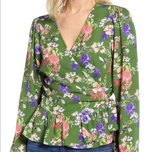 Bobeau Floral Wrap Blouse